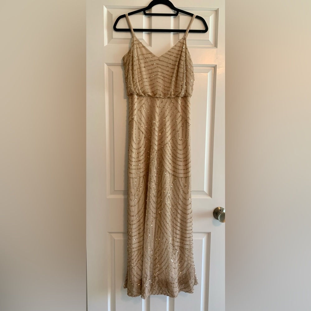 Adrianna Papell | nude/gold beaded dress | Size 4